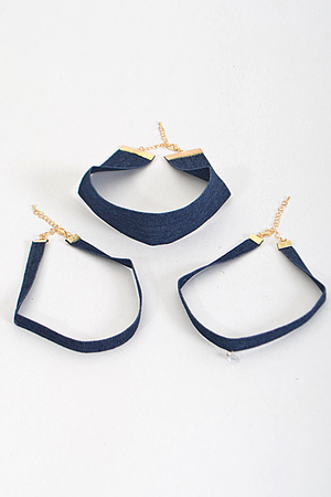 Denim Inspired Plain Choker Necklace Set